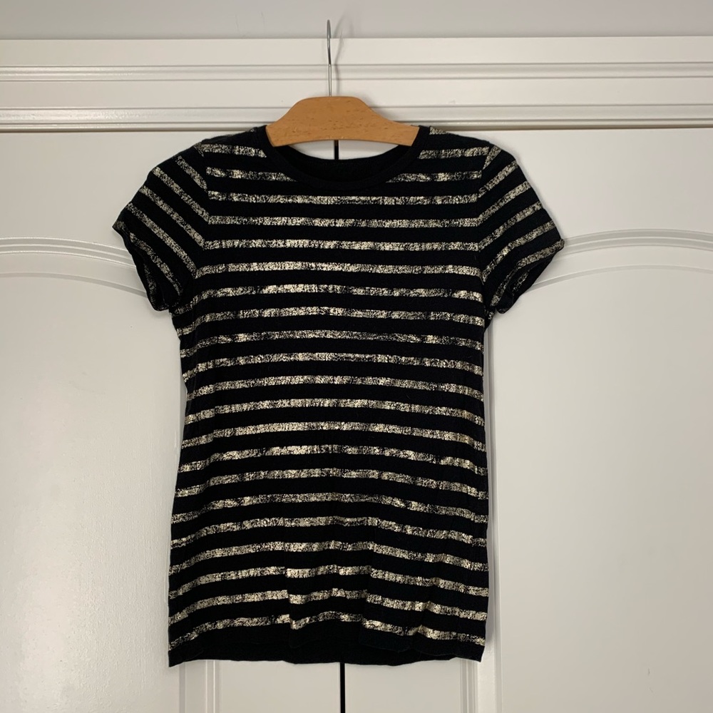 ❤️J Crew Gold Black Striped Tissue Tee T Shirt S